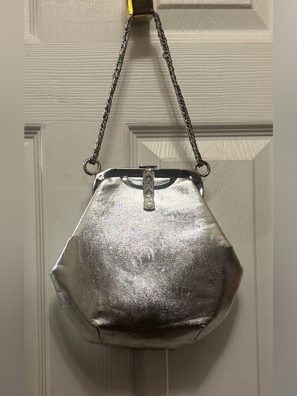 Silver Metallic Evening Chain-Handle Bag